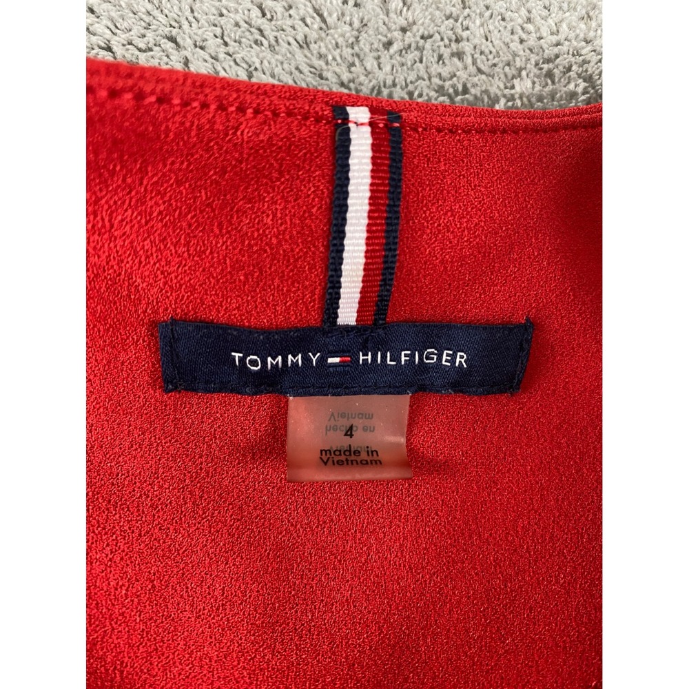 Tommy Hilfiger Red Ruffle‎ Sleeve Shift Dress Womens 4 Boat Neck Pockets Zipper - Picture 2 of 11
